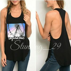🆕5☆JUST IN*BLACK GRAPHIC "LAUGUNA BEACH" TANK TOP